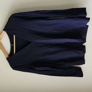COS navy blue top long sleeve knit V-neck layered hem Sz M classic minimalist